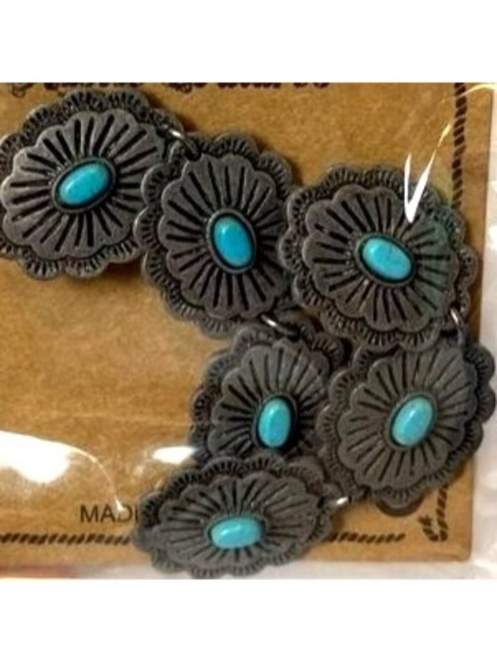 Rustic Coutures Western-Style Concho Dangle Earrings With Turquoise Accents NWT